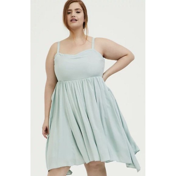 Torrid Mint Blue Challis Sharkbite Skater Dress Plus Size 4 - Picture 12 of 12